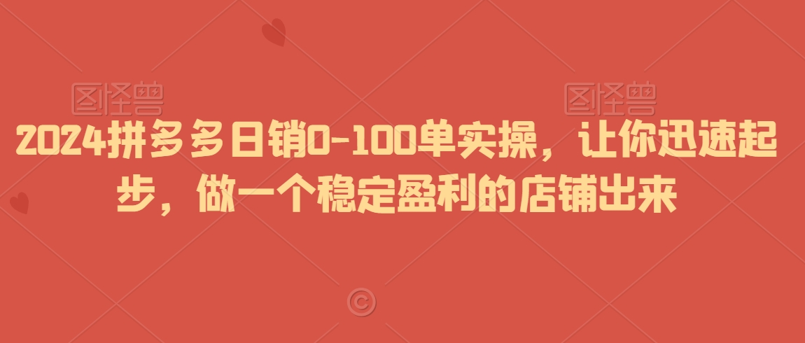 2024拼多多日销0-100单实操，让你迅速起步，做一个稳定盈利的店铺出来-狼哥资源库