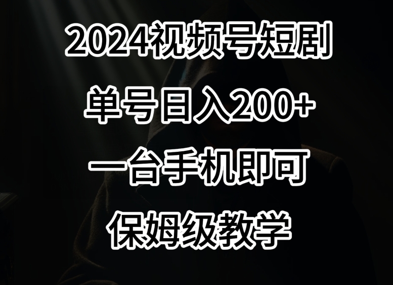 2024风口，视频号短剧，单号日入200+，一台手机即可操作，保姆级教学【揭秘】-狼哥资源库