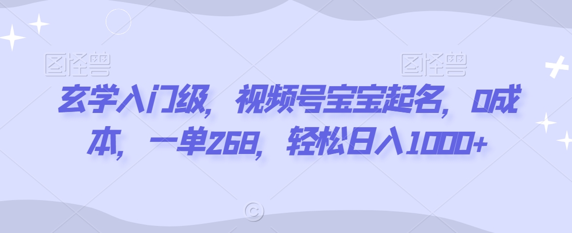 玄学入门级，视频号宝宝起名，0成本，一单268，轻松日入1000+【揭秘】-狼哥资源库