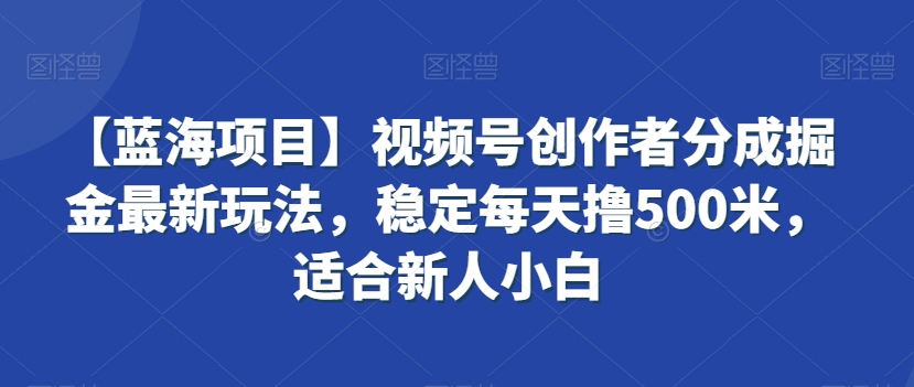 【蓝海项目】视频号创作者分成掘金最新玩法，稳定每天撸500米，适合新人小白【揭秘】-狼哥资源库