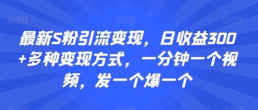 最新S粉引流变现，日收益300+多种变现方式，一分钟一个视频，发一个爆一个【揭秘】-狼哥资源库