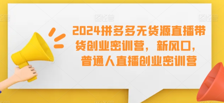 2024拼多多无货源直播带货创业密训营，新风口，普通人直播创业密训营-狼哥资源库