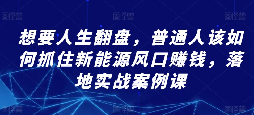 想要人生翻盘，普通人该如何抓住新能源风口赚钱，落地实战案例课-狼哥资源库