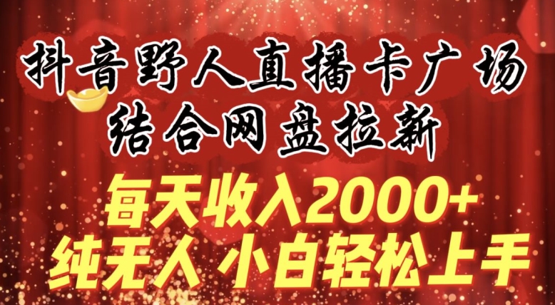 每天收入2000+，抖音野人直播卡广场，结合网盘拉新，纯无人，小白轻松上手【揭秘】-狼哥资源库