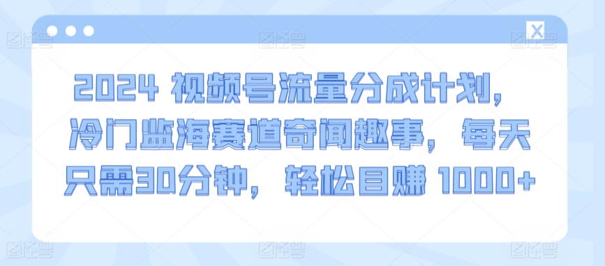 2024视频号流量分成计划，冷门监海赛道奇闻趣事，每天只需30分钟，轻松目赚 1000+【揭秘】-创业项目致富网、狼哥项目资源库