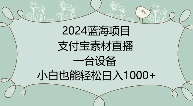 2024年蓝海项目，支付宝素材直播，无需出境，小白也能日入1000+ ，实操教程【揭秘】-狼哥资源库