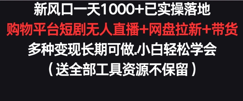 新风口一天1000+已实操落地购物平台短剧无人直播+网盘拉新+带货多种变现长期可做【揭秘】-狼哥资源库