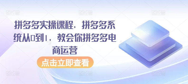 拼多多实操课程，拼多多系统从0到1，教会你拼多多电商运营-创业项目致富网、狼哥项目资源库