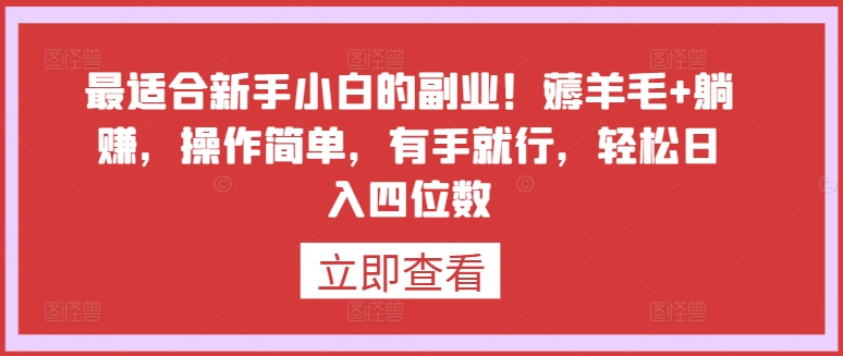 最适合新手小白的副业！薅羊毛+躺赚，操作简单，有手就行，轻松日入四位数【揭秘】-狼哥资源库