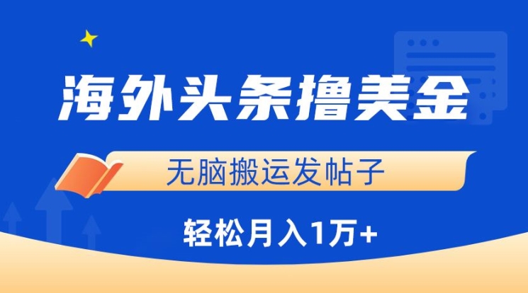 海外头条撸美金，无脑搬运发帖子，月入1万+，小白轻松掌握【揭秘】-狼哥资源库