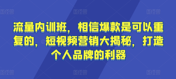 流量内训班，相信爆款是可以重复的，短视频营销大揭秘，打造个人品牌的利器-狼哥资源库