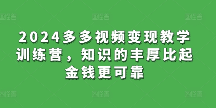 2024多多视频变现教学训练营，知识的丰厚比起金钱更可靠-狼哥资源库