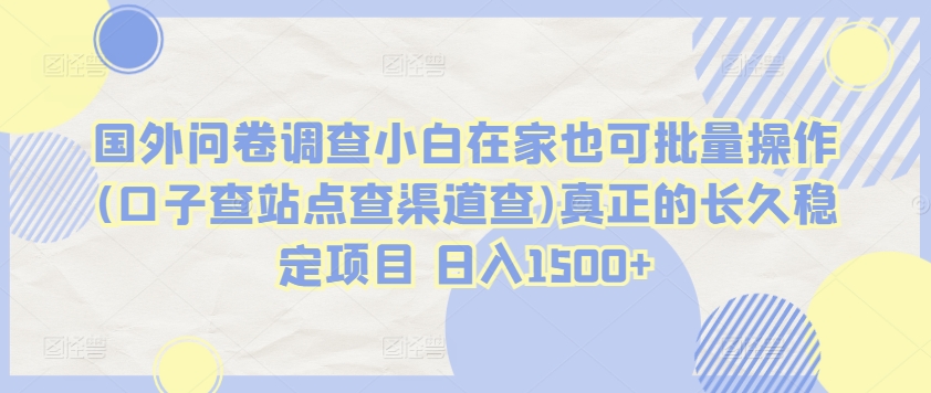 国外问卷调查小白在家也可批量操作(口子查站点查渠道查)真正的长久稳定项目 日入1500+【揭秘】-狼哥资源库