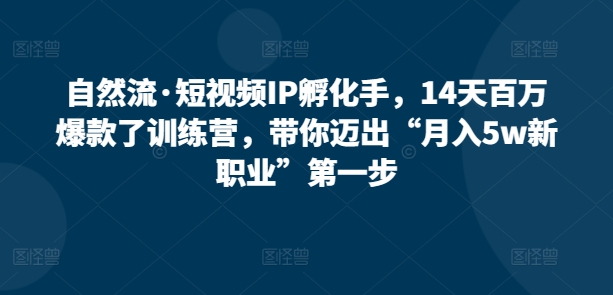 自然流·短视频IP孵化手，14天百万爆款了训练营，带你迈出“月入5w新职业”第一步-创业项目致富网、狼哥项目资源库