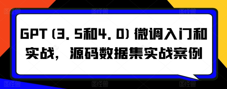 GPT(3.5和4.0)微调入门和实战，源码数据集实战案例-创业项目致富网、狼哥项目资源库