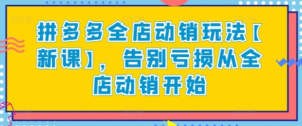 拼多多全店动销玩法【新课】，告别亏损从全店动销开始-狼哥资源库