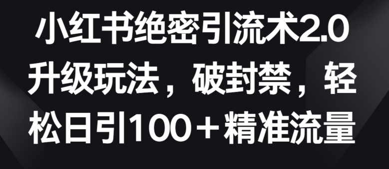 小红书绝密引流术2.0升级玩法，破封禁，轻松日引100+精准流量【揭秘】-狼哥资源库