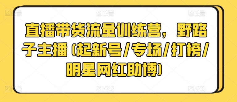 直播带货流量训练营，野路子主播(起新号/专场/打榜/明星网红助博)-狼哥资源库