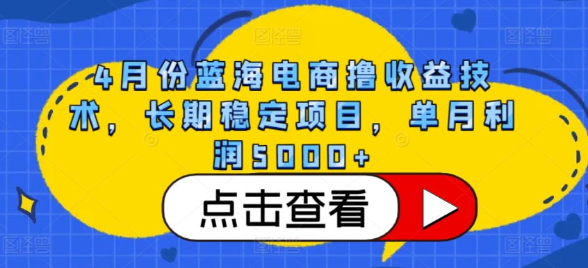 4月份蓝海电商撸收益技术，长期稳定项目，单月利润5000+【揭秘】-狼哥资源库