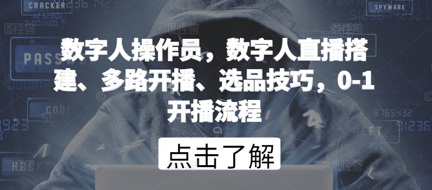 数字人操作员，数字人直播搭建、多路开播、选品技巧，0-1开播流程-狼哥资源库