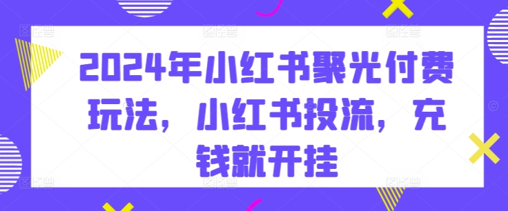 2024年小红书聚光付费玩法，小红书投流，充钱就开挂-狼哥资源库