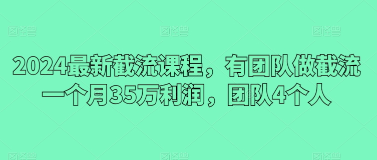 2024最新截流课程，有团队做截流一个月35万利润，团队4个人-狼哥资源库