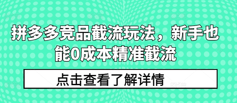 拼多多竞品截流玩法，新手也能0成本精准截流-狼哥资源库