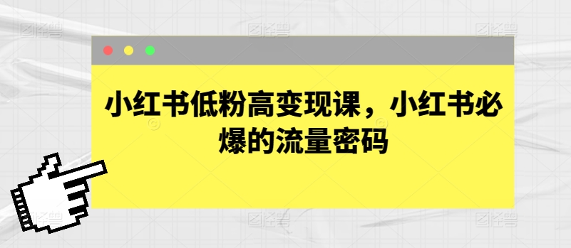 小红书低粉高变现课，小红书必爆的流量密码-创业项目致富网、狼哥项目资源库