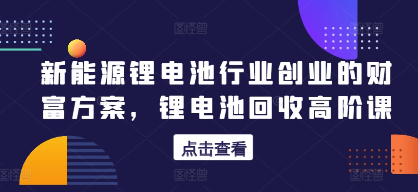 新能源锂电池行业创业的财富方案，锂电池回收高阶课-狼哥资源库