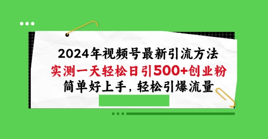 2024年视频号最新引流方法，实测一天轻松日引100+创业粉，简单好上手，轻松引爆流量【揭秘】-创业项目致富网、狼哥项目资源库