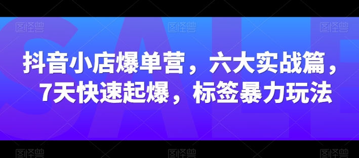 抖音小店爆单营，六大实战篇，7天快速起爆，标签暴力玩法-创业项目致富网、狼哥项目资源库