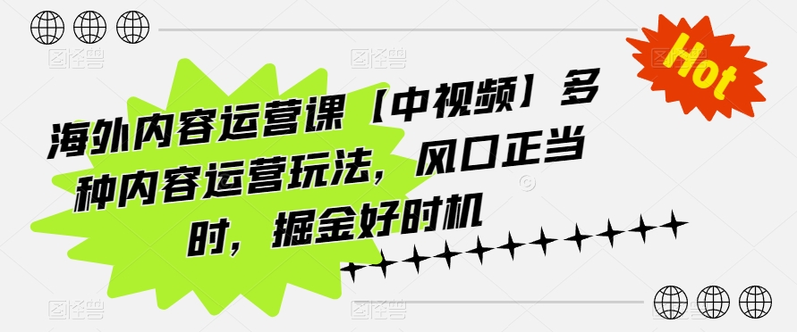 海外内容运营课【中视频】多种内容运营玩法，风口正当时，掘金好时机-狼哥资源库