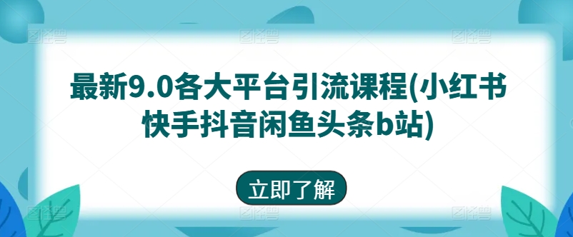 最新9.0各大平台引流课程(小红书快手抖音闲鱼头条b站)-狼哥资源库