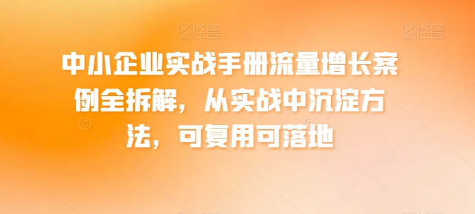 中小企业实战手册流量增长案例全拆解，从实战中沉淀方法，可复用可落地-狼哥资源库