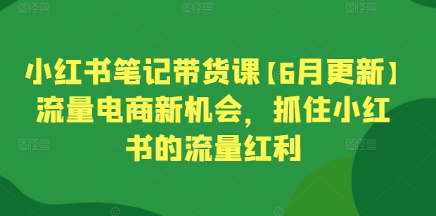 小红书笔记带货课【6月更新】流量电商新机会，抓住小红书的流量红利-创业项目致富网、狼哥项目资源库