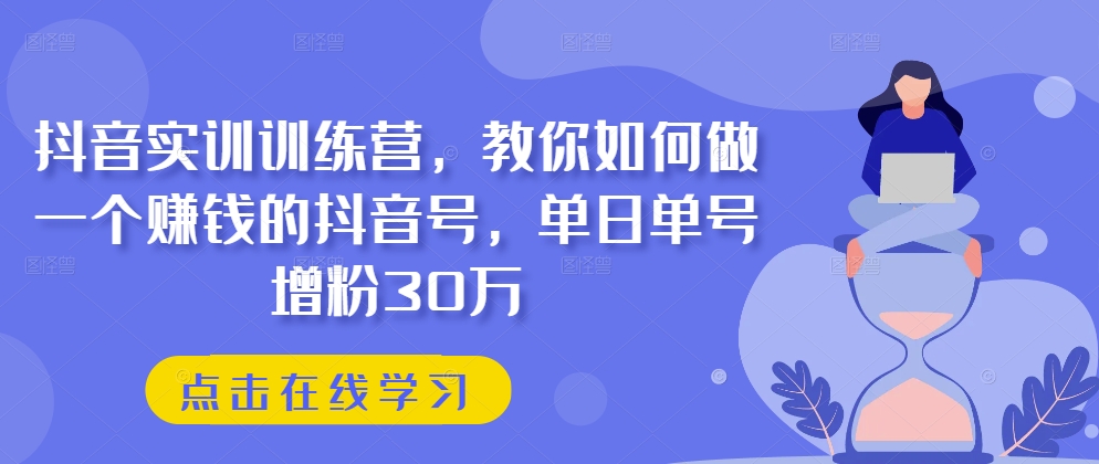 抖音实训训练营，教你如何做一个赚钱的抖音号，单日单号增粉30万-狼哥资源库