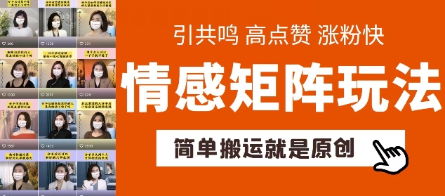 简单搬运，情感矩阵玩法，涨粉速度快，可带货，可起号【揭秘】-狼哥资源库