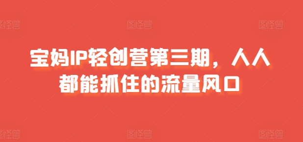 宝妈IP轻创营第三期，人人都能抓住的流量风口-狼哥资源库