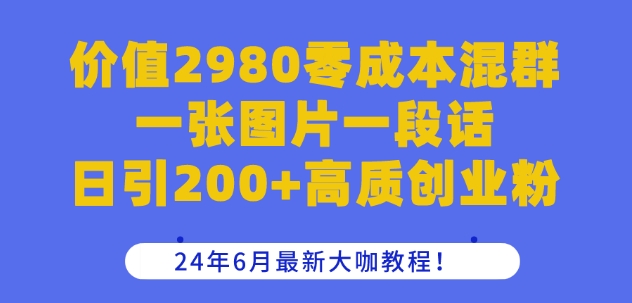 价值2980零成本混群一张图片一段话日引200+高质创业粉，24年6月最新大咖教程【揭秘】-创业项目致富网、狼哥项目资源库