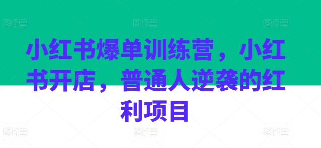 小红书爆单训练营，小红书开店，普通人逆袭的红利项目-狼哥资源库