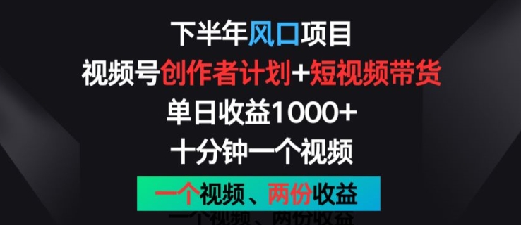 下半年风口项目，视频号创作者计划+视频带货，一个视频两份收益，十分钟一个视频【揭秘】-创业项目致富网、狼哥项目资源库