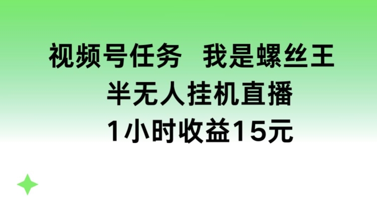 视频号任务，我是螺丝王， 半无人挂机1小时收益15元【揭秘】-狼哥资源库