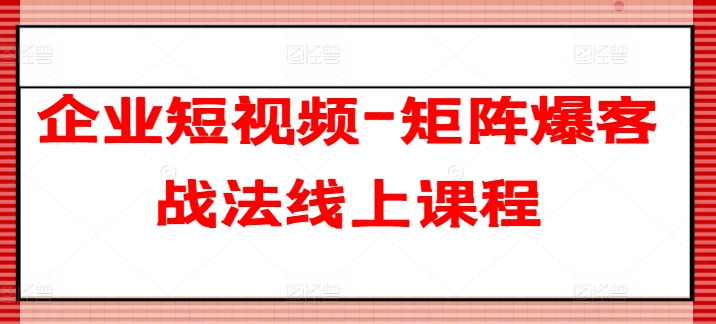 企业短视频-矩阵爆客战法线上课程-狼哥资源库