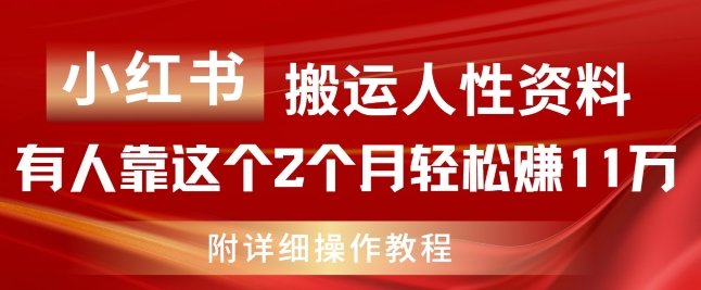 小红书搬运人性资料，有人靠这个2个月轻松赚11w，附教程【揭秘】-狼哥资源库