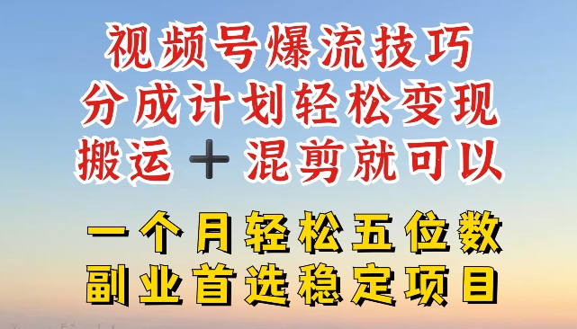 视频号爆流技巧，分成计划轻松变现，搬运 +混剪就可以，一个月轻松五位数稳定项目【揭秘】-狼哥资源库