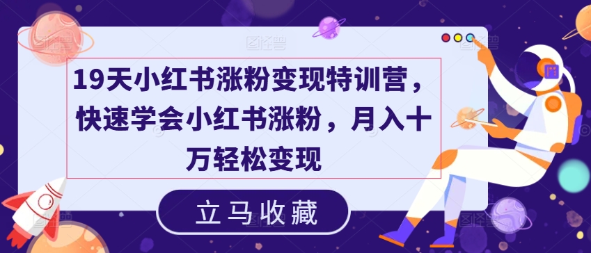 19天小红书涨粉变现特训营，快速学会小红书涨粉，月入十万轻松变现-狼哥资源库