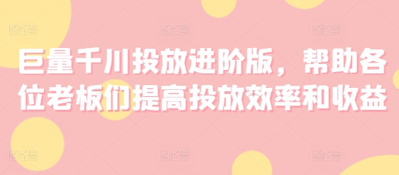 巨量千川投放进阶版，帮助各位老板们提高投放效率和收益-狼哥资源库