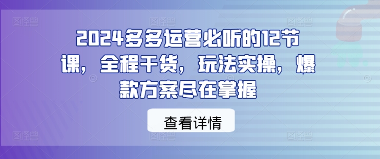 2024多多运营必听的12节课，全程干货，玩法实操，爆款方案尽在掌握-狼哥资源库