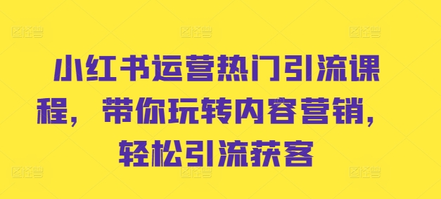 小红书运营热门引流课程，带你玩转内容营销，轻松引流获客-狼哥资源库