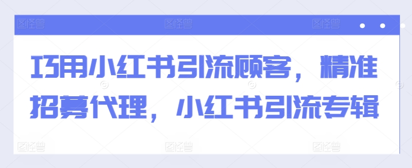 巧用小红书引流顾客，精准招募代理，小红书引流专辑-狼哥资源库